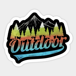 Logo Outdoor With Mountains And Forest On Camping Sticker